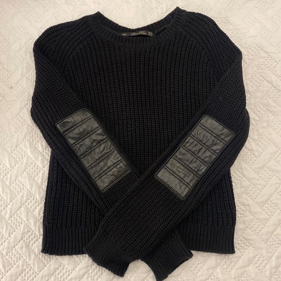 ZARA Knit Sweater with Leather Elbow - Picture 1 of 4